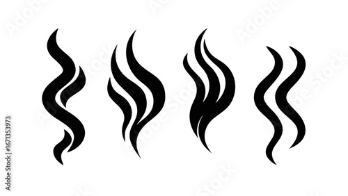Set of steam or smoke trails, representing aroma, hot food, or abstract concepts in a simple and elegant graphic design