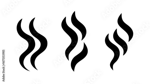 Various stylized steam or smoke trails, suitable for representing aroma, heat, or abstract concepts in graphic design