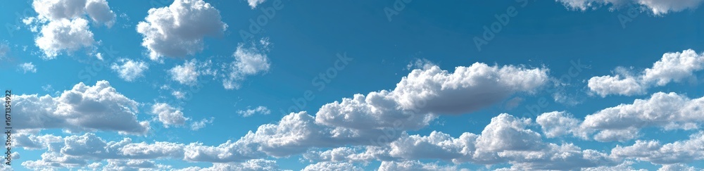 Fototapeta premium Vast blue sky dotted with fluffy white clouds (1)