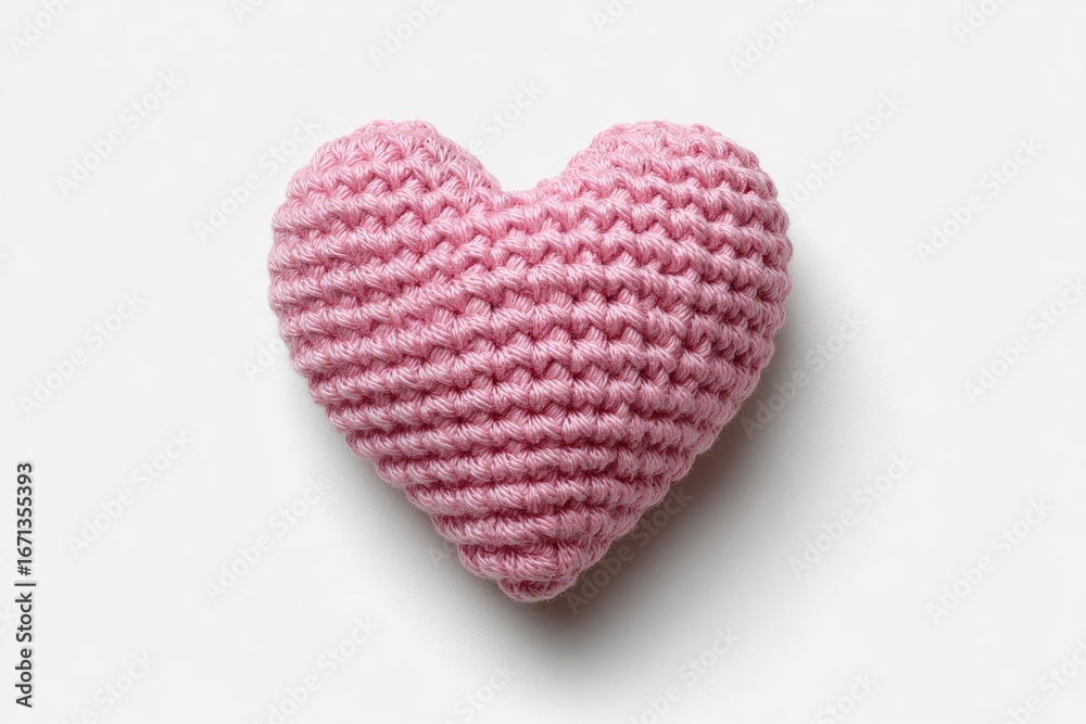 Fototapeta premium Pink crocheted heart on white background