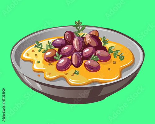 Delicious grapes with a drizzle of honey in a creamy yellow sauce, a sweet and tangy dessert or side dish - Vector Illustration