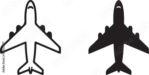 Top View Airplane Icons Outline and Solid Black aircraft airliner