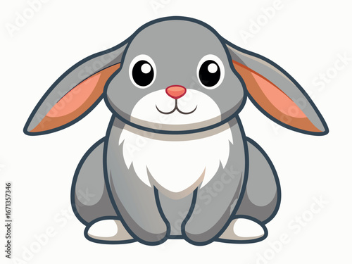 Cute grey bunny with floppy ears isolated on white background