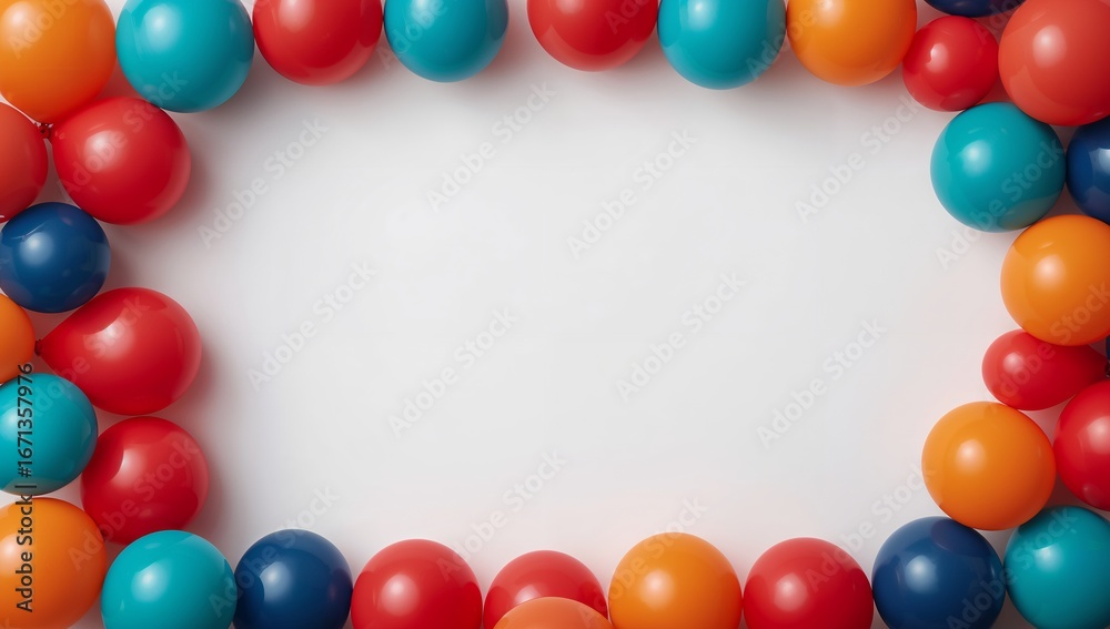 Obraz premium An assortment of colorful balloons creating a vibrant frame on a white surface.