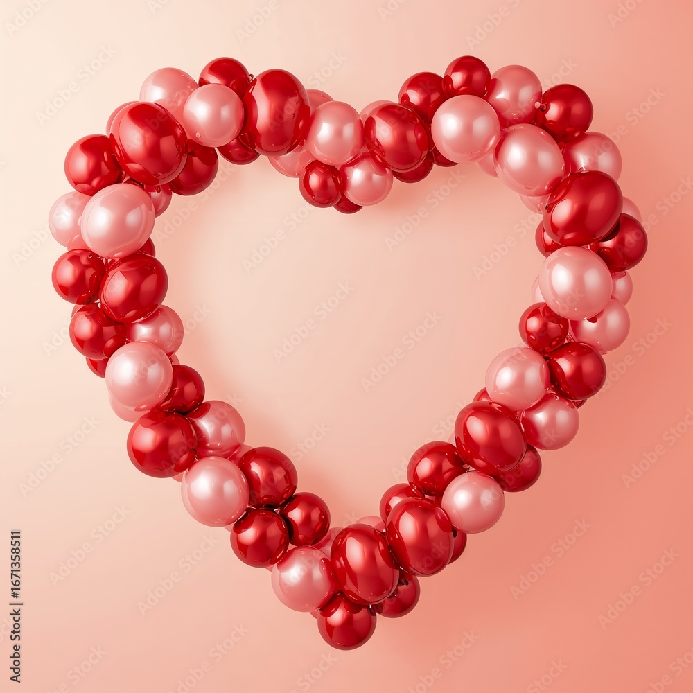 Obraz premium A heart-shaped frame of red and pink balloons for romance and affection.