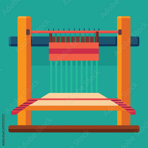 Hand Weaving Loom Flat Vector Illustration in Traditional Style