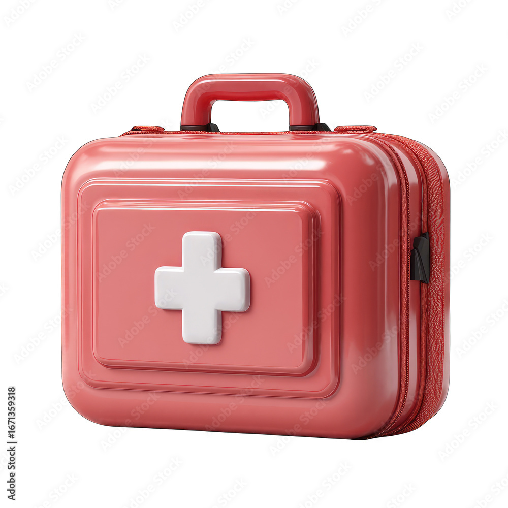 Obraz premium Red medical kit case with white plus sign