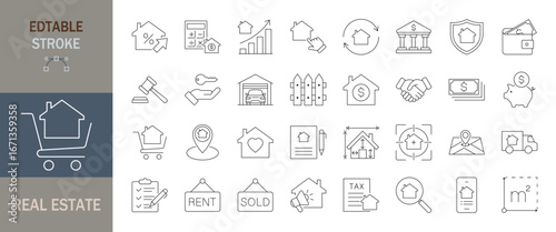 Real estate icon set. Editable line icons. Vector illustration.
