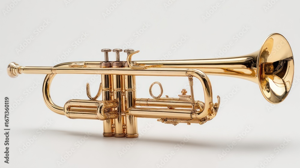 Obraz premium Polished gold trumpet on white background