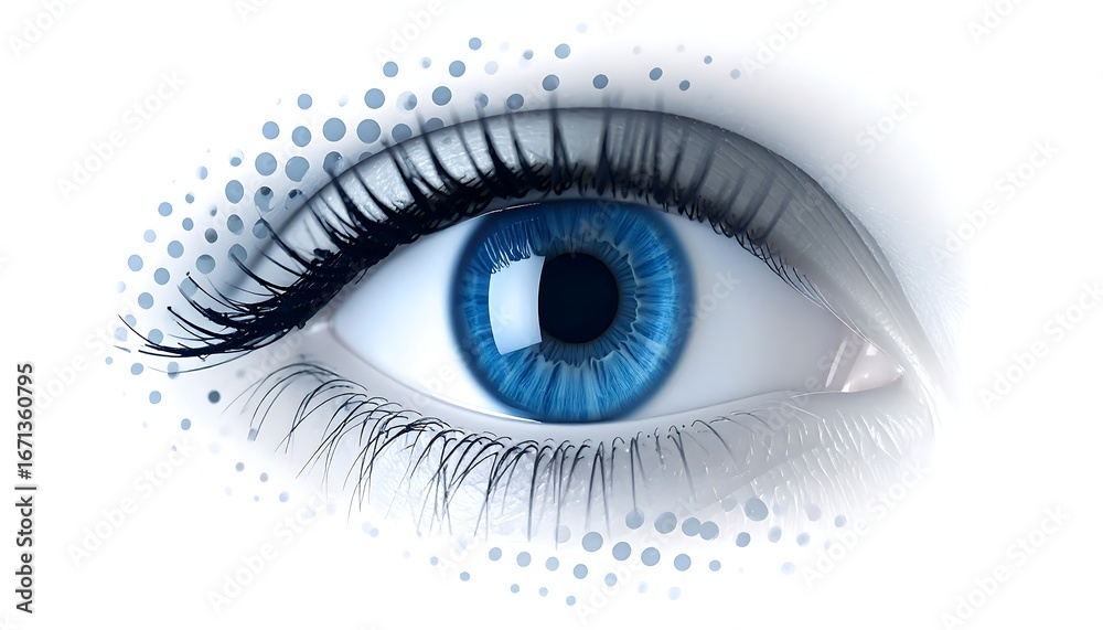 Fototapeta premium Bright Blue Human Eye with Digital Effect - Vision and Technology.