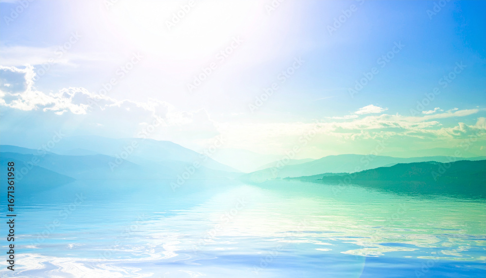 Fototapeta premium 青と緑の幻想的な湖の風景