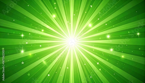 Green Burst Light Rays Starry Background
