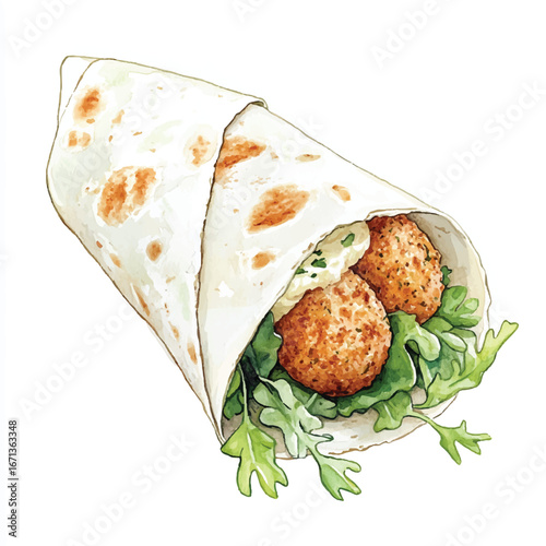 a cute Falafel wrap with hummus and greens.
