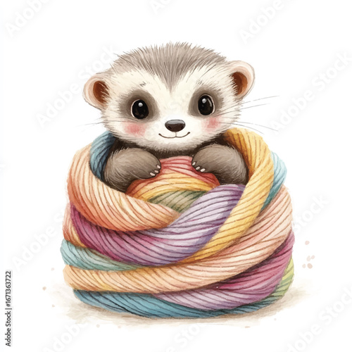 a cute Ferret playing hide and seek inside a pile