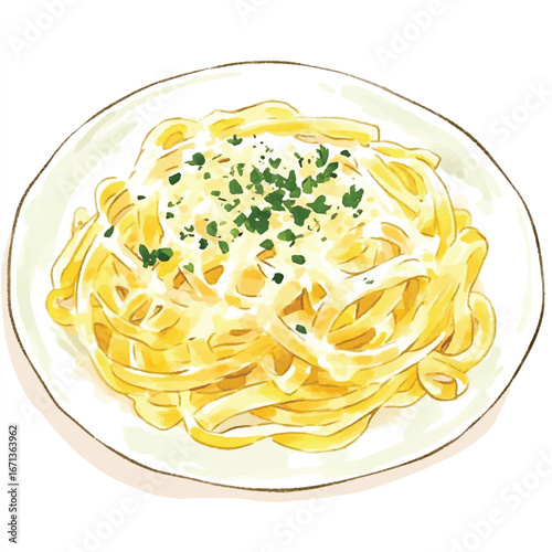 a cute Fettuccine carbonara in a creamy sauce