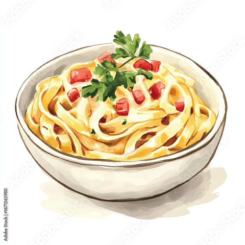 a cute Fettuccine carbonara in a creamy sauce