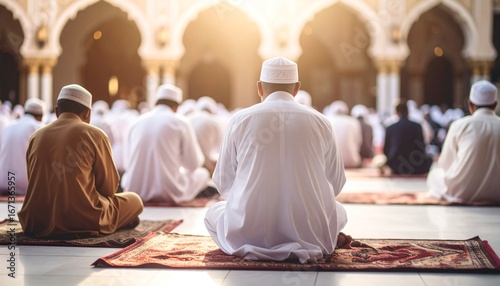 muslim men praying together inside mosque