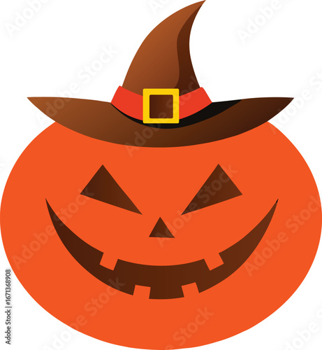 halloween jack o lantern pumpkin with hat icon on transparent background