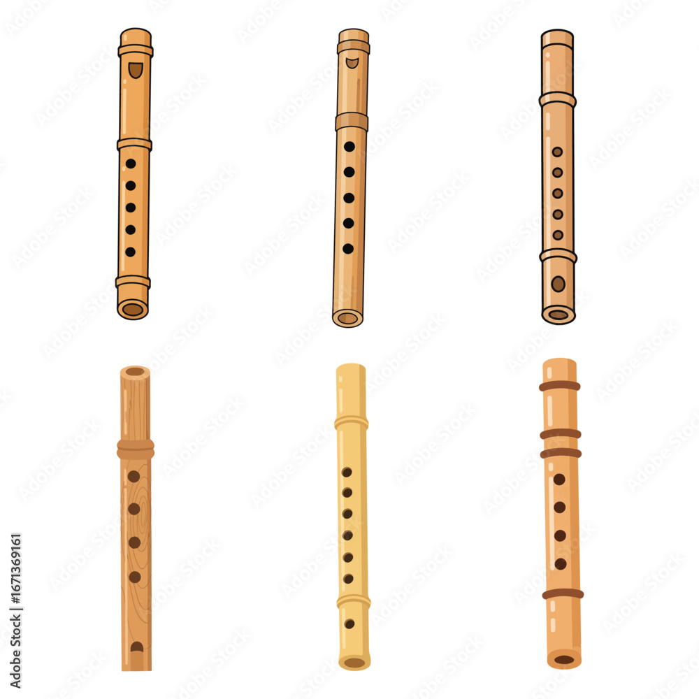 Naklejka premium Bamboo Flute Vector Set Traditional 