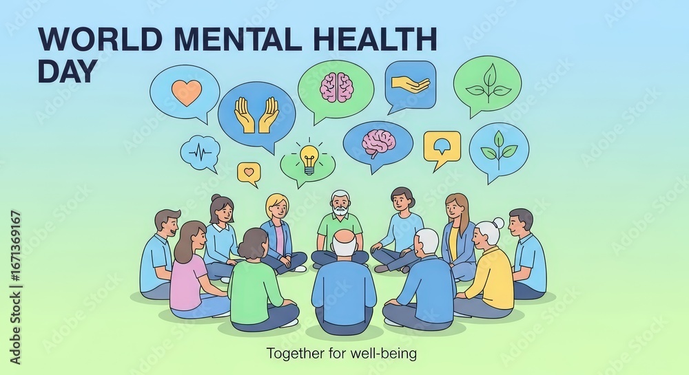 Fototapeta premium Celebrating World Mental Health Day Together Promoting Well Being