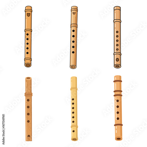 Bamboo Flute Vector Set Traditional 