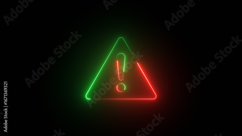 Exclamation mark enclosed by a circle. neon animation on a black screen, Neon exclamation mark