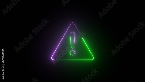 Exclamation mark enclosed by a circle. neon animation on a black screen, Neon exclamation mark