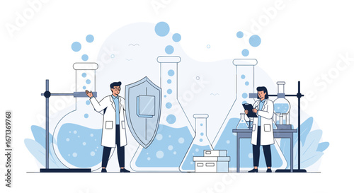 Scientists conducting advanced research in a modern laboratory focused on scientific discovery and innovation