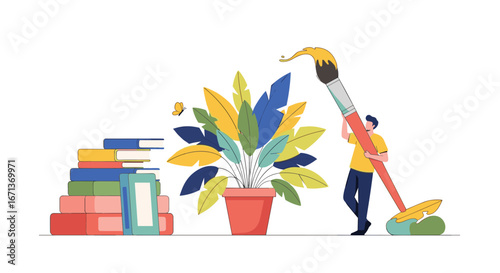 Nurturing growth through art and knowledge symbolizing education and creativity flourishing