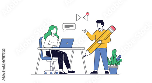 Creative professionals collaborating on a project using modern technology and office supplies for an innovative business solution