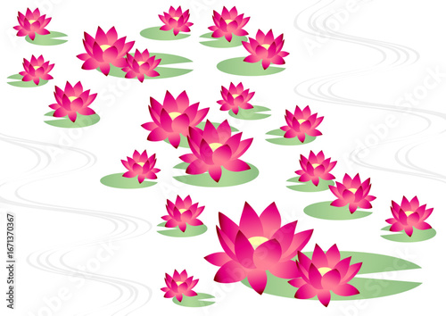 睡蓮アイコンセット、イラスト、かわいい、紅