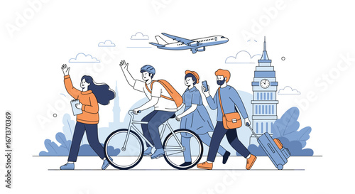 Modern urban lifestyle people enjoying city transportation and travel adventures together