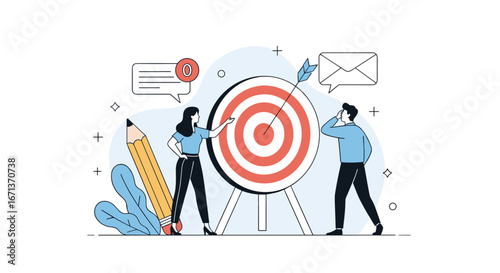 Business professionals collaborating to achieve a common goal with focus on a target achievement concept illustration