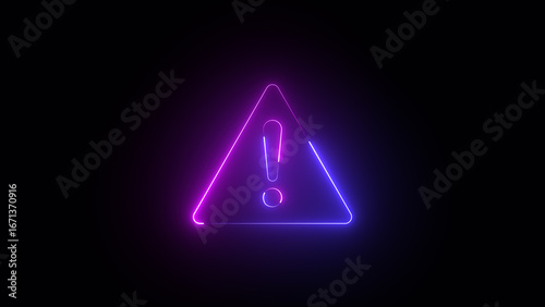 Exclamation mark enclosed by a circle. neon animation on a black screen, Neon exclamation mark
