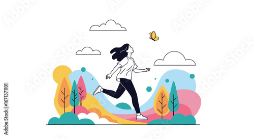 Discovering joyful movement and vibrant wellness in a lively natural landscape