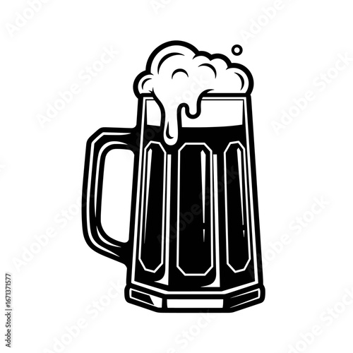 A refreshing mug filled with dark beer topped with frothy foam symbolizing a good time