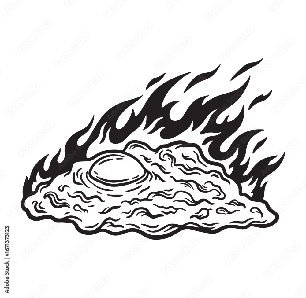 Obraz premium Vector illustration of a fried egg on fire with a whimsical and playful art style