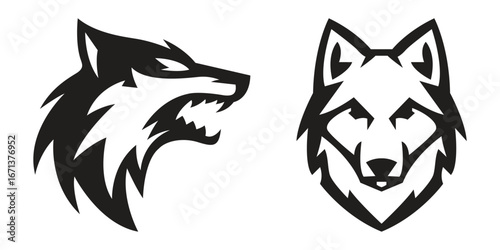 Black wolf head silhouette vector set