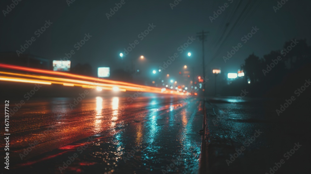 Fototapeta premium Rainy night city street scene
