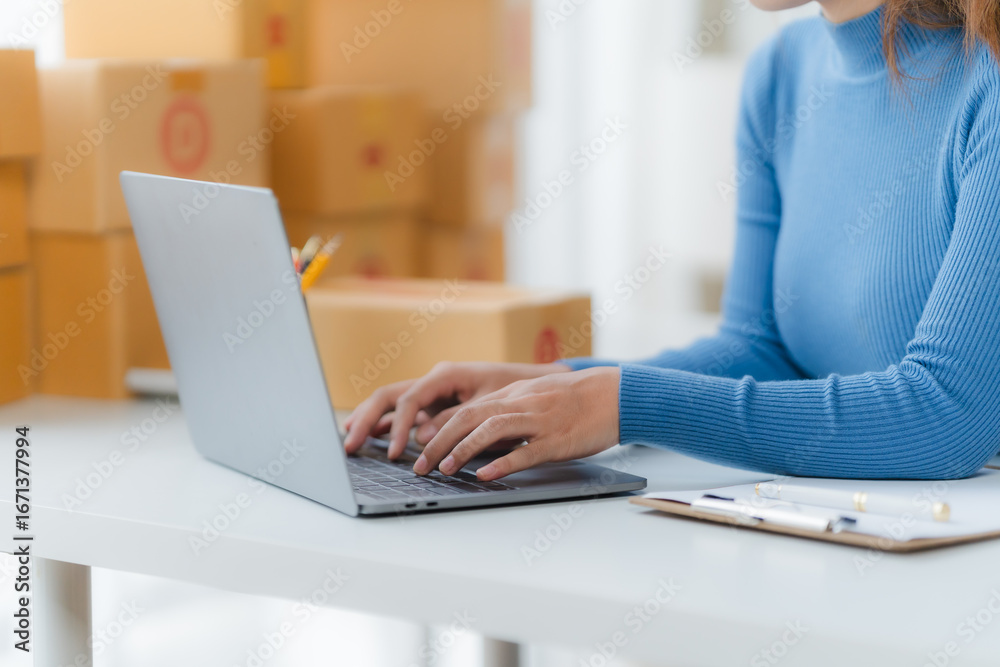 Fototapeta premium Online Business Owner Working on Laptop