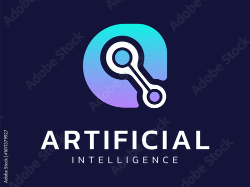 Artificial intelligence with letter A overlapping Network connection futuristic technology Analysis logo vector design concept. AI technology logotype symbol for advance technology, tech company, ui.