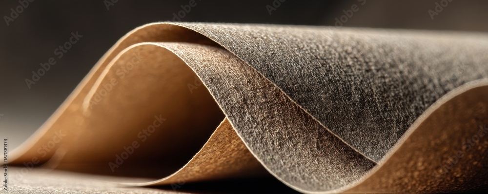 Macro close-up of sandpaper sheets with curved folds captured in detail Macro close-up of sandpaper sheets with curved folds captured in detail