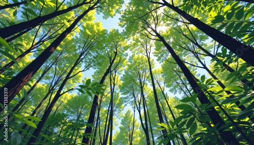 Lush Spring Forest Canopy with Sunlight Filtering