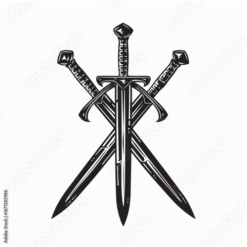 Classic Crossed Swords Vector Design for Logo or Insignia on white background