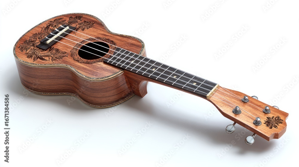 Fototapeta premium Wooden ukulele on white background