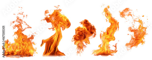 Dynamic flames dancing elegantly against a white background.