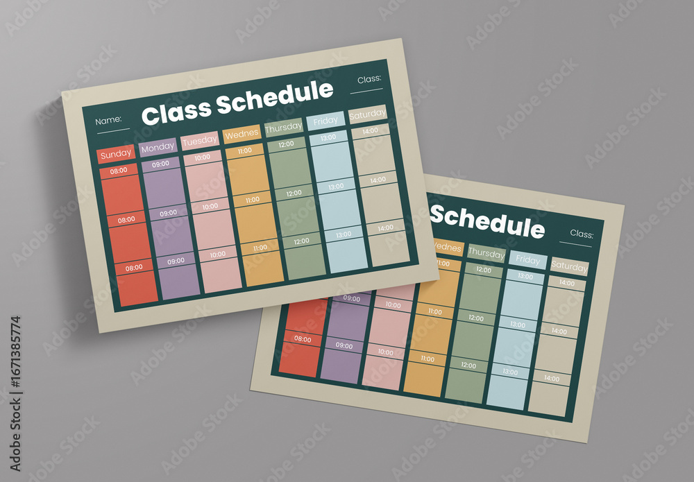 Class Schedule Layout with Colorful Accents Stock Template | Adobe Stock