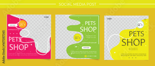 MobPet shop social media post template design with photo collage