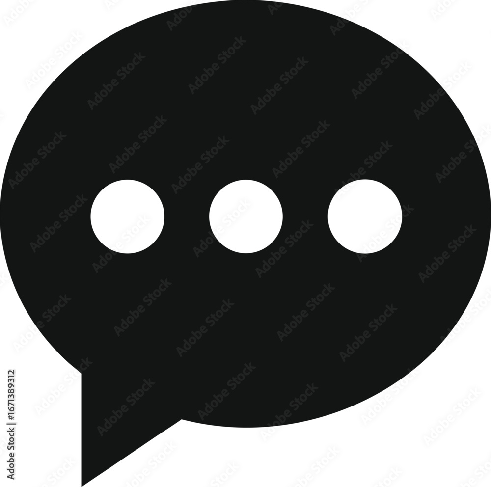 Fototapeta premium Black chat bubble with three white dots speech bubble