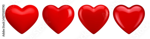 3D Glossy Red Heart Icons Set with Transparent Background